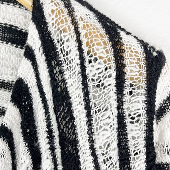 Chicos Darcy Drape Cardigan Sweater Black White Stripe Size Small - Picture 4 of 11